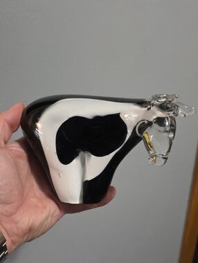Handblown Glass Cow Figurine in Black & White